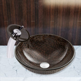 Chrome Copper Shield Glass Vessel Sink and Waterfall Faucet Set