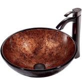 Oil Rubbed Bronze Mahogany Moon Glass Vessel Sink and Faucet Set