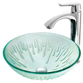 Chrome Icicles Glass Vessel Sink and Faucet Set