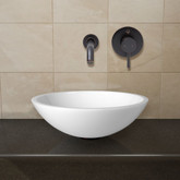 Antique Rubbed Bronze Flat Edged White Phoenix Stone Vessel Sink with Olus Wall Mount Faucet