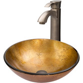 Brushed Nickel Liquid Gold Glass Vessel Sink and Otis Faucet Set