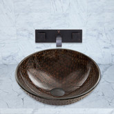 Antique Rubbed Bronze Copper Shield Glass Vessel Sink and Titus Wall Mount Faucet Set