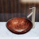 Brushed Nickel Mahogany Moon Glass Vessel Sink and Dior Faucet Set