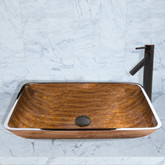 Antique Rubbed Bronze Rectangular Amber Sunset Glass Vessel Sink and Dior Faucet Set