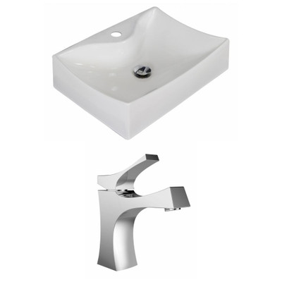 21.5-Inch W x 16-Inch D Rectangle Vessel Set In White Color With Single Hole CUPC Faucet