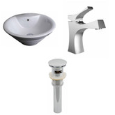 19-Inch W x 19-Inch D Round Vessel Set In White Color With Single Hole CUPC Faucet And Drain