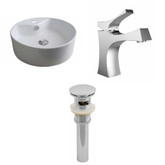 18-Inch W x 18-Inch D Round Vessel Set In White Color With Single Hole CUPC Faucet And Drain