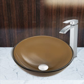 Chrome Sheer Sepia Frost Glass Vessel Sink and Duris Faucet Set