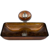 Brushed Nickel Rectangular Russet Glass Vessel Sink and Waterfall Faucet Set