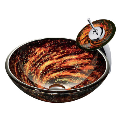 Chrome Northern Lights Glass Vessel Sink and Waterfall Faucet Set