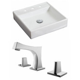 17.5-Inch W x 17.5-Inch D Square Vessel Set In White Color With 8-Inch o.c. CUPC Faucet