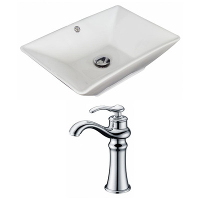 21.5-Inch W x 15-Inch D Rectangle Vessel Set In White Color With Deck Mount CUPC Faucet