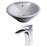 19-Inch W x 19-Inch D Round Vessel Set In White Color With Single Hole CUPC Faucet