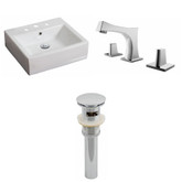 20-Inch W x 18-Inch D Rectangle Vessel Set In White Color With 8-Inch o.c. CUPC Faucet And Drain