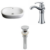25-Inch W x 15-Inch D Oval Vessel Set In White Color With Deck Mount CUPC Faucet And Drain