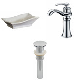 20-Inch W x 14-Inch D Unique Vessel Set In White Color With Deck Mount CUPC Faucet And Drain
