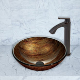 Antique Rubbed Bronze Amber Sunset Glass Vessel Sink and Linus Faucet Set