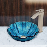 Brushed Nickel Mediterranean Seashell Glass Vessel Sink and Duris Faucet Set