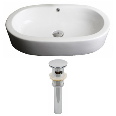 25-Inch W x 15-Inch D Oval Vessel Set In White Color And Drain