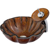 Chrome Walnut Shell Glass Vessel Sink and Waterfall Faucet Set