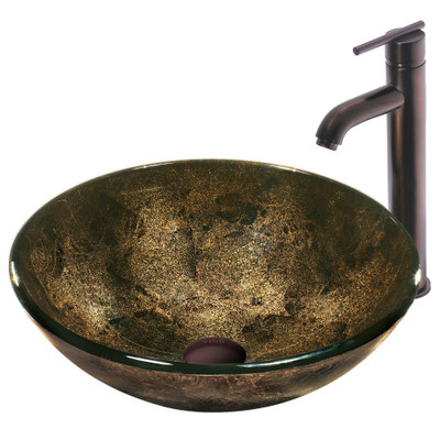 Oil Rubbed Bronze Sintra Glass Vessel Sink and Faucet Set