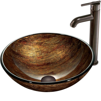 Oil Rubbed Bronze Amber Sunset Glass Vessel Sink and Faucet Set