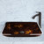 Antique Rubbed Bronze Rectangular Brown and Gold Fusion Glass Vessel Sink and Linus Faucet Set