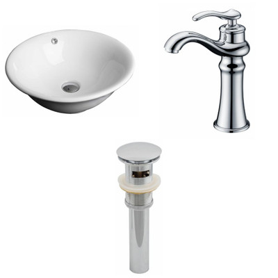 18-Inch W x 18-Inch D Round Vessel Set In White Color With Deck Mount CUPC Faucet And Drain