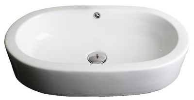 25-Inch W x 15-Inch D Semi-Recessed Oval Vessel In White Color For Wall Mount Faucet
