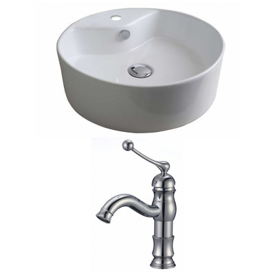 18-Inch W x 18-Inch D Round Vessel Set In White Color With Single Hole CUPC Faucet