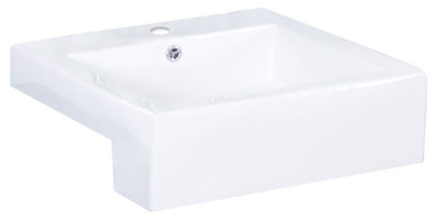 20-Inch W x 20-Inch D Semi-Recessed Rectangle Vessel In White Color For Single Hole Faucet