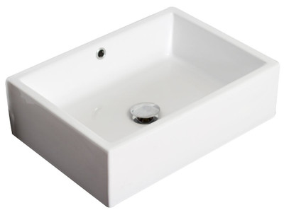 20-Inch W x 14-Inch D Above Counter Rectangle Vessel In White Color For Wall Mount Faucet
