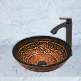 Antique Rubbed Bronze Golden Greek Glass Vessel Sink and Linus Faucet Set