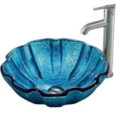 Brushed Nickel Mediterranean Seashell Glass Vessel Sink and Faucet Set