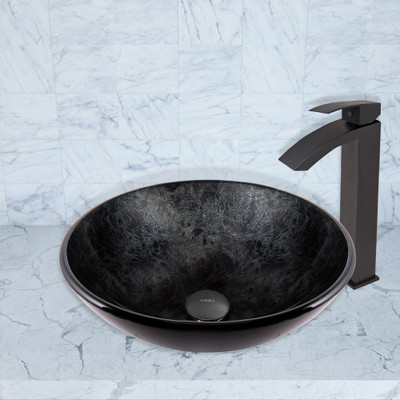Matte Black Gray Onyx Glass Vessel Sink and Duris Faucet Set