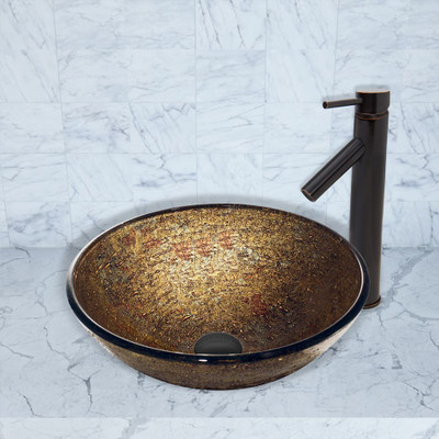 Antique Rubbed Bronze Textured Copper Glass Vessel Sink and Dior Faucet Set