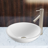 Brushed Nickel Flat Edged White Phoenix Stone Vessel Sink and Dior Faucet Set