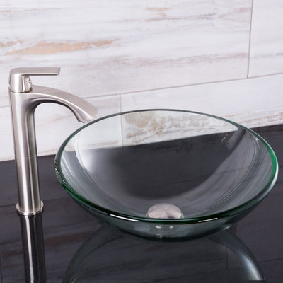 Brushed Nickel Crystalline Glass Vessel Sink and Linus Vessel Faucet Set