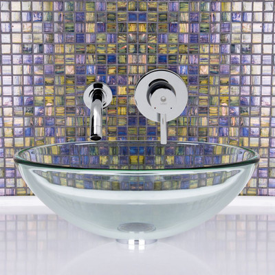 Chrome Crystalline Glass Vessel Sink and Olus Wall Mount Faucet Set