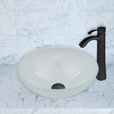 Matte Black White Frost Glass Vessel Sink and Otis Faucet Set