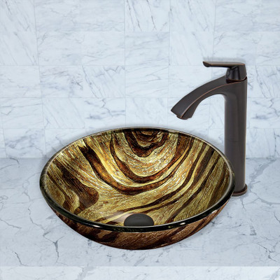 Antique Rubbed Bronze Zebra Glass Vessel Sink and Linus Faucet Set