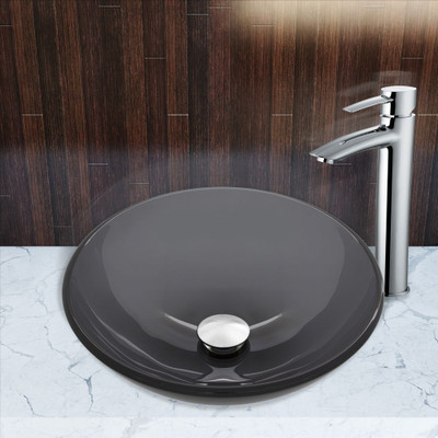 Chrome Sheer Black Glass Vessel Sink and Shadow Faucet Set
