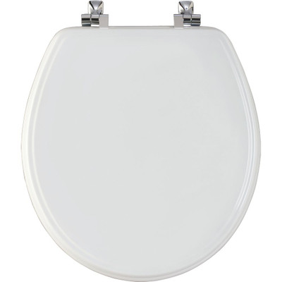Round Moulded Wood Toilet Seat with Chrome Hinge and  STA-TITE in White