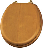 Round Natural Reflections Wood Veneer Toilet Seat with Brass Hinge in Natural Oak