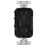 Combination Duplex Receptacle And USB Charger. 15 Amp. Black.