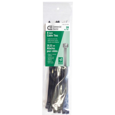 8IN UV BLACK CABLE TIE 20 PACK
