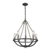 Natural Rope 5 Light Chandelier In Silvered Graphite/Polished Nickel Accents