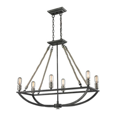 Natural Rope 6 Light Chandelier In Silvered Graphite/Polished Nickel Accents