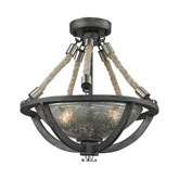 Natural Rope 2 Light Pendant In Silvered Graphite/Polished Nickel Accents