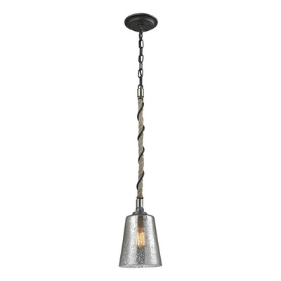 Natural Rope 1 Light Pendant In Silvered Graphite/Polished Nickel Accents